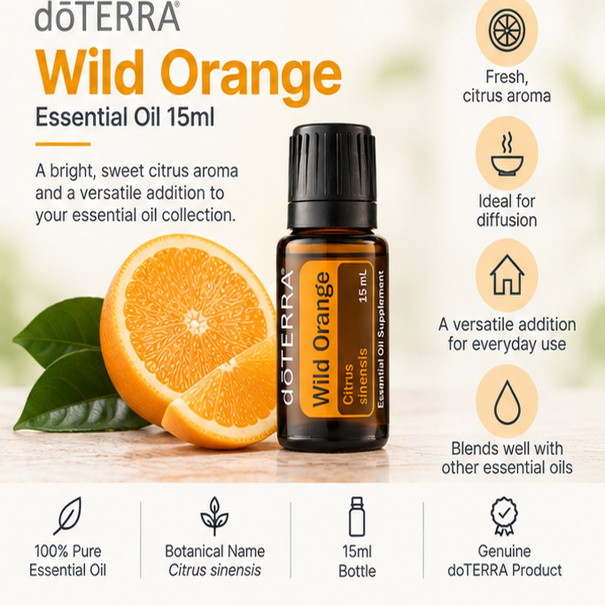 doTERRA Wild Orange Essential Oil 15ml product information