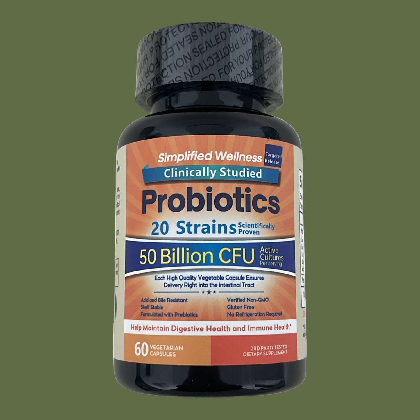 Simplified Wellness Digestive Health Probiotics 50 Billion CFUs 20 Strains.