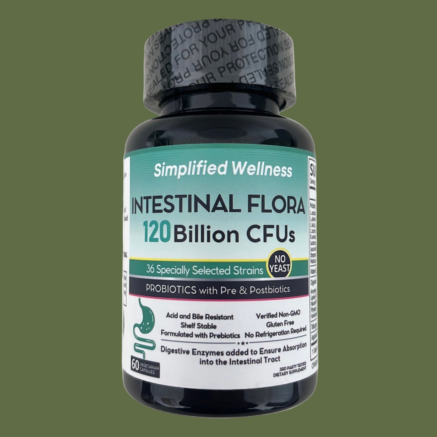 Simplified Wellness Intestinal Flora Probiotics 120 Billion CFUs 36 Strains.