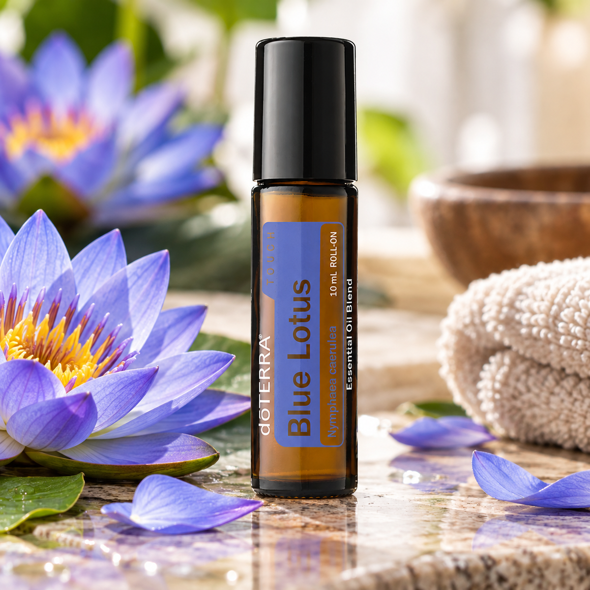 doTERRA Blue Lotus Touch 10ml with blue lotus flowers