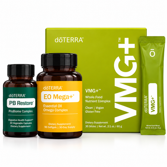 doTERRA Foundational Wellness Bundle with VMG+, EO Mega+ and PB Restore