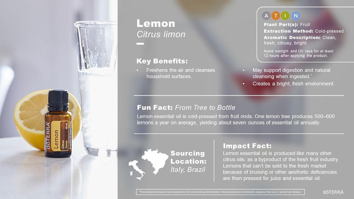 doTERRA Lemon Essential Oil 15 mL benefits and sourcing information