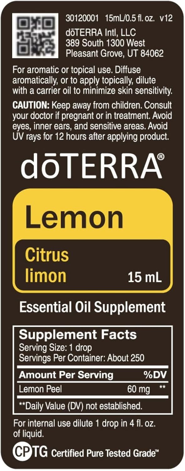 doTERRA Lemon Essential Oil 15 mL supplement facts and label