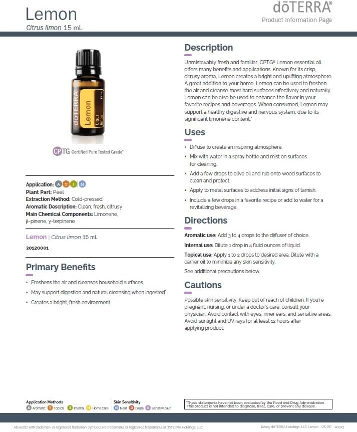 doTERRA Lemon Essential Oil 15 mL product information page