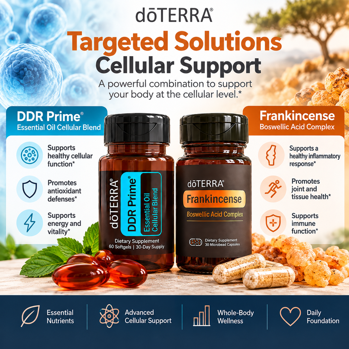 doTERRA Targeted Solutions Cellular Support bundle with DDR Prime and Frankincense Boswellic Acid Complex